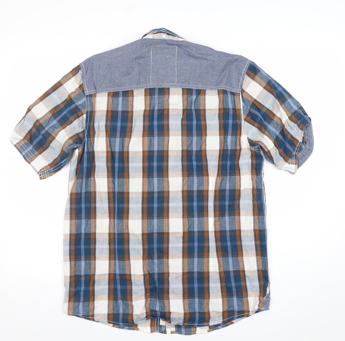 Tokyo Laundry Men’s Blue Checked Short Sleeve Button-Up Shirt Medium