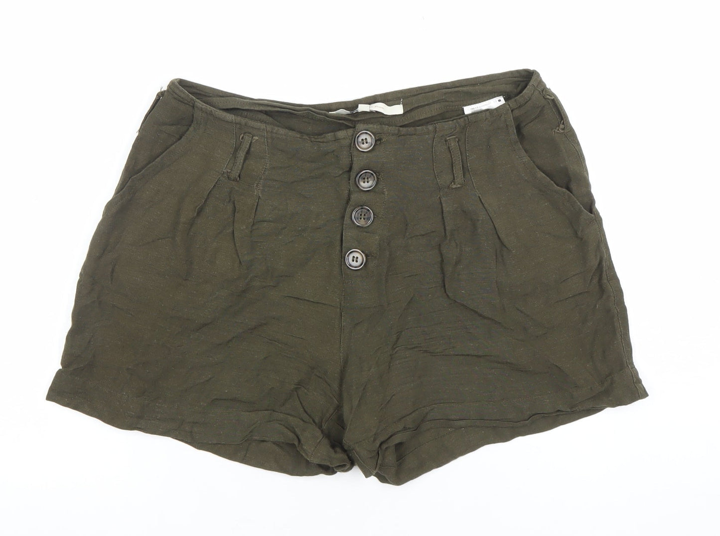 ONLY Women’s Green Paperbag Shorts Size 8 High Waist Linen Blend