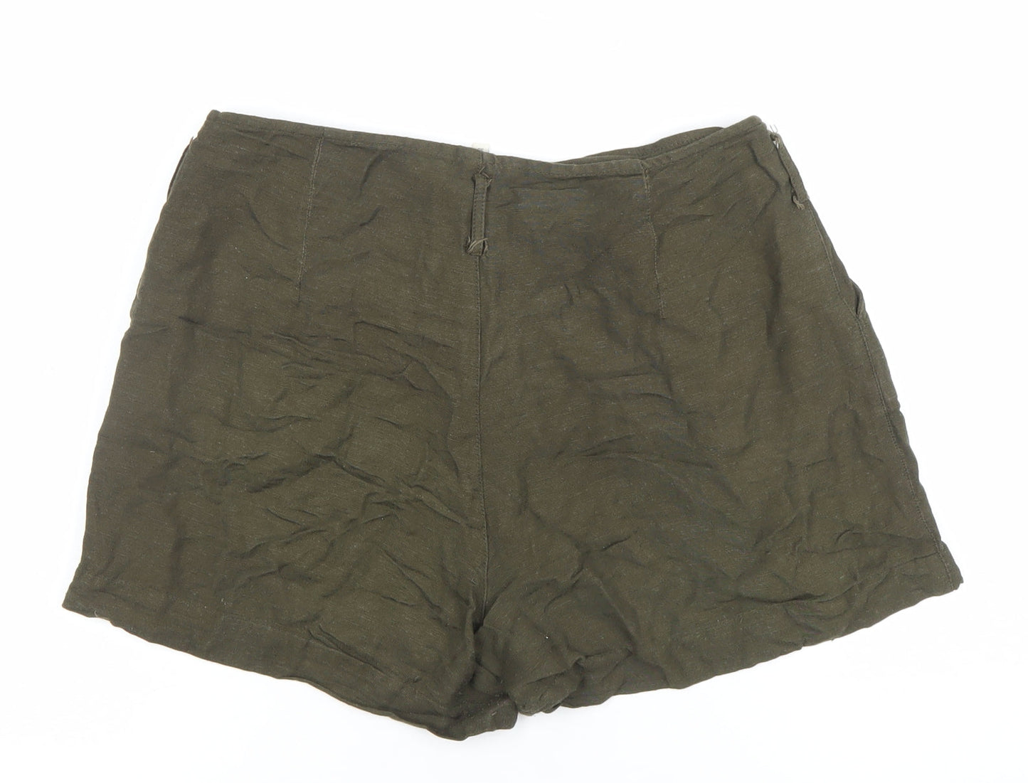 ONLY Women’s Green Paperbag Shorts Size 8 High Waist Linen Blend
