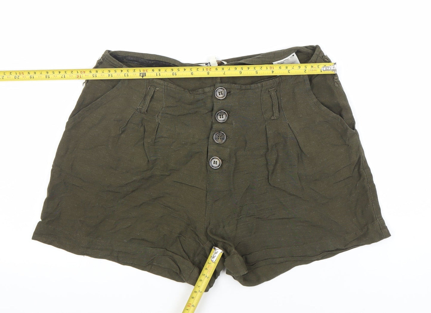 ONLY Women’s Green Paperbag Shorts Size 8 High Waist Linen Blend