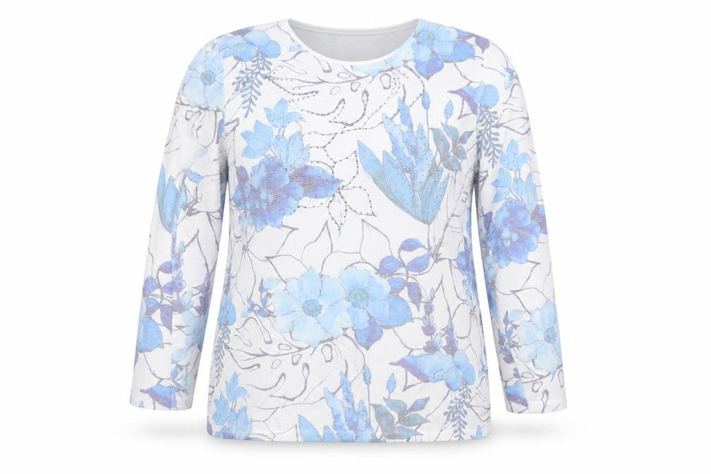 Hepburn by M&N Women's Blue Floral Rhinestone XL Pullover Jumper