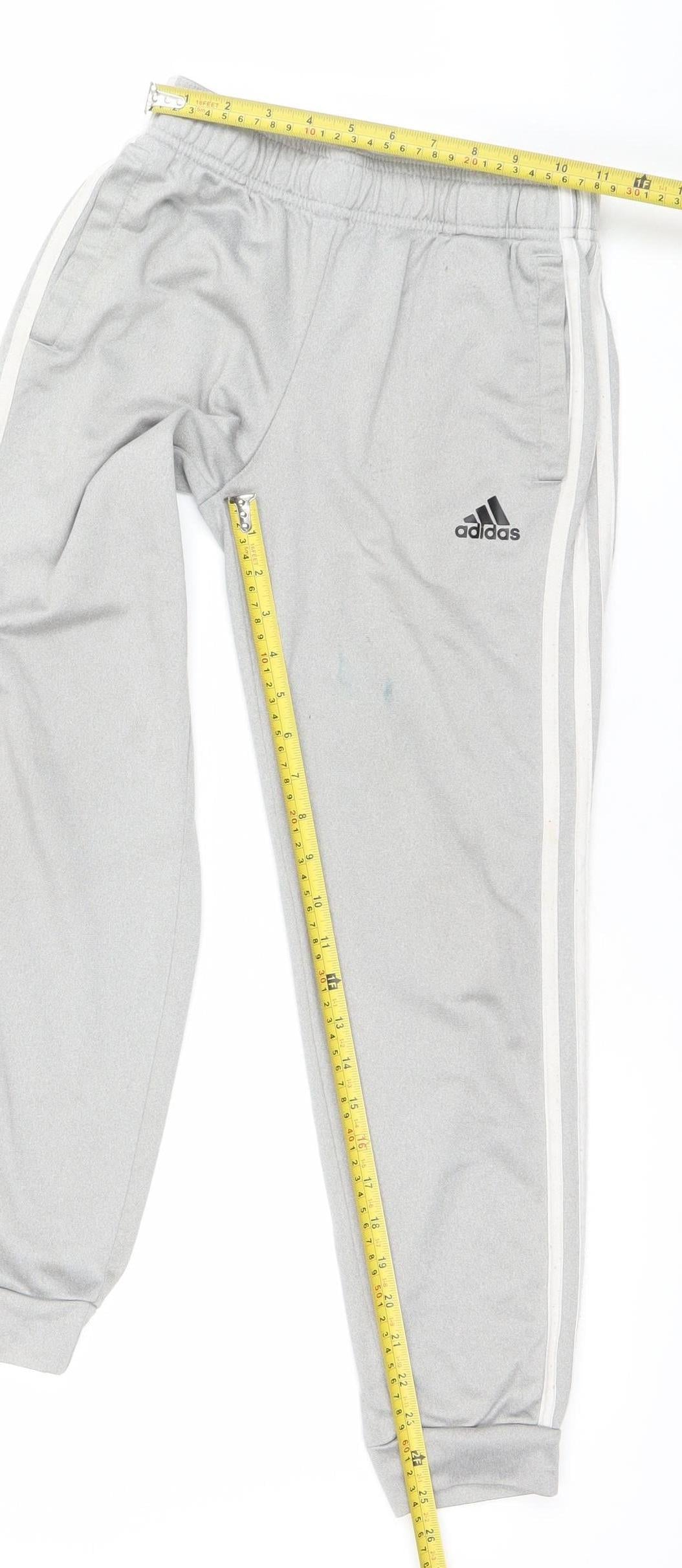 Adidas Boys Grey Track Pants 11-12 Years Elastic Waist Tapered Joggers