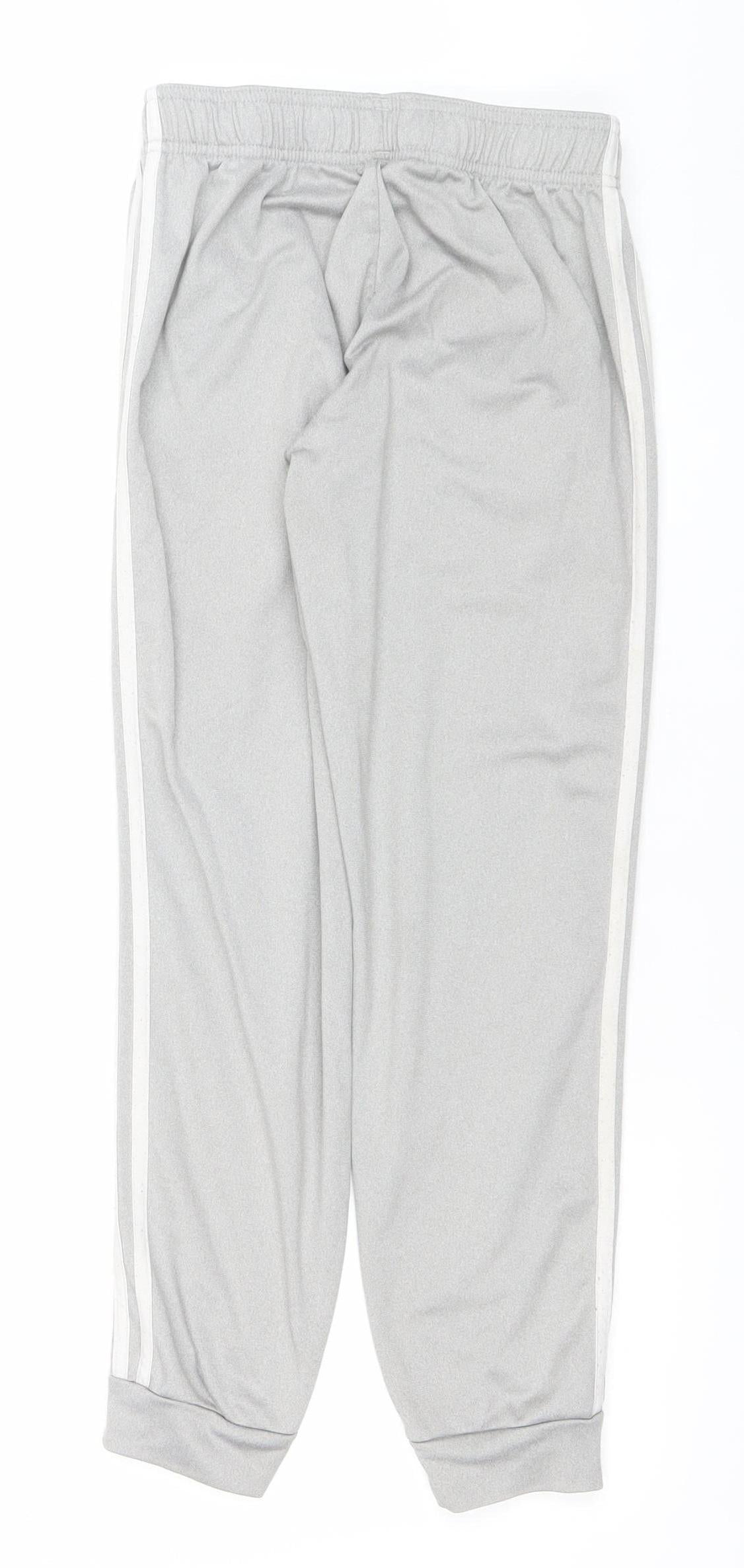 Adidas Boys Grey Track Pants 11-12 Years Elastic Waist Tapered Joggers