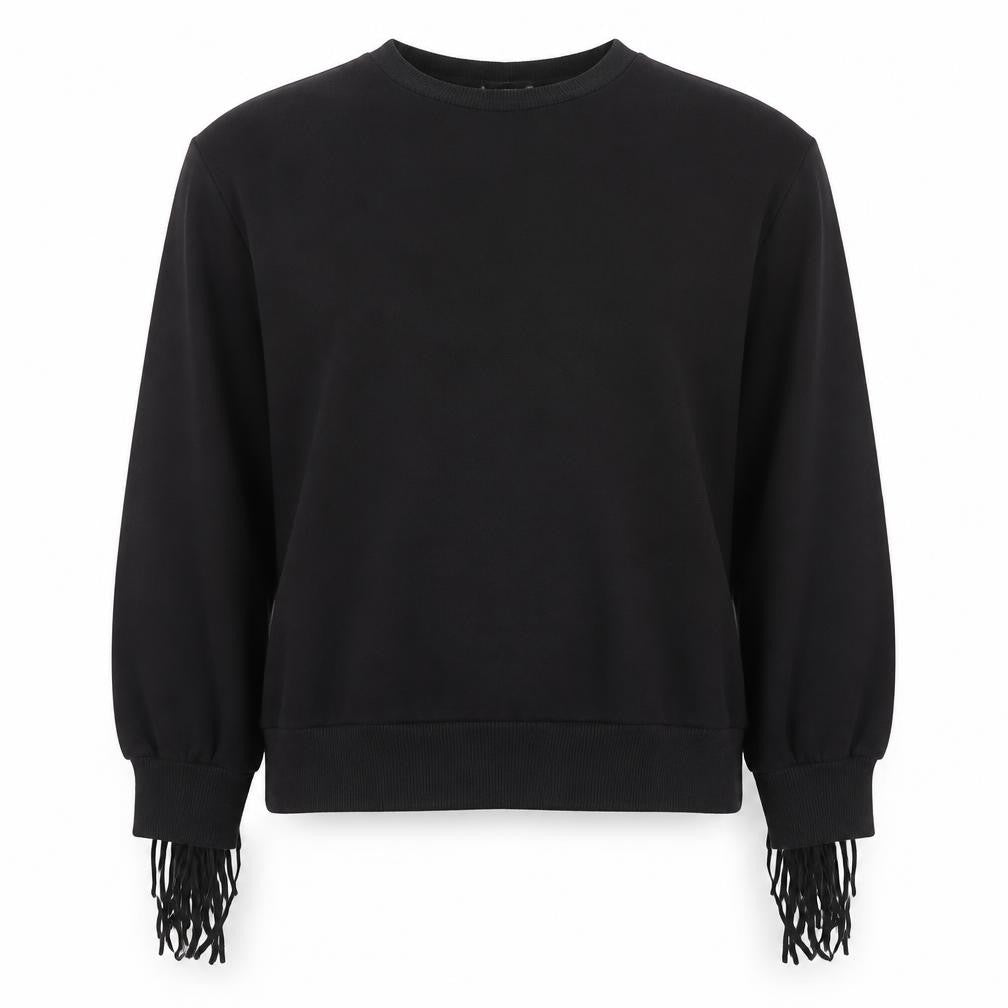 Pull & Bear Women Black S Fringe Long Sleeve Pullover Sweatshirt