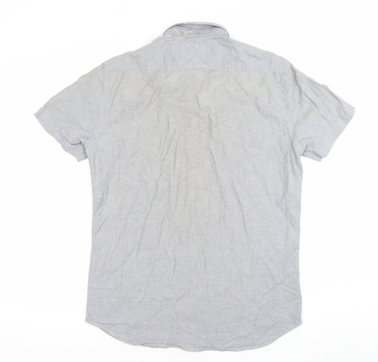 Diesel Men's Grey Short Sleeve Button-Up Oxford Cotton Shirt M