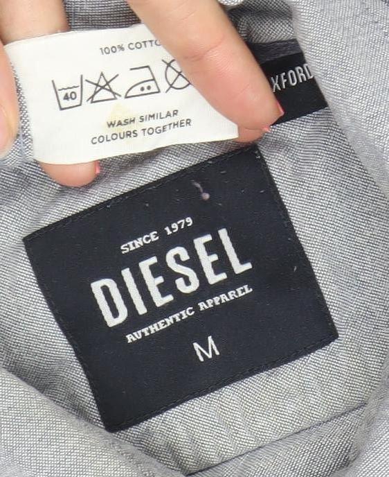 Diesel Men's Grey Short Sleeve Button-Up Oxford Cotton Shirt M