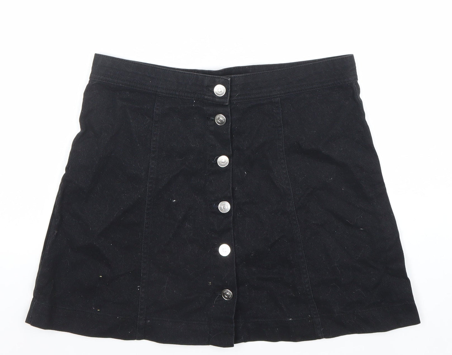 H&M Divided Women's Black Cotton A-Line Button Mini Skirt Size 10