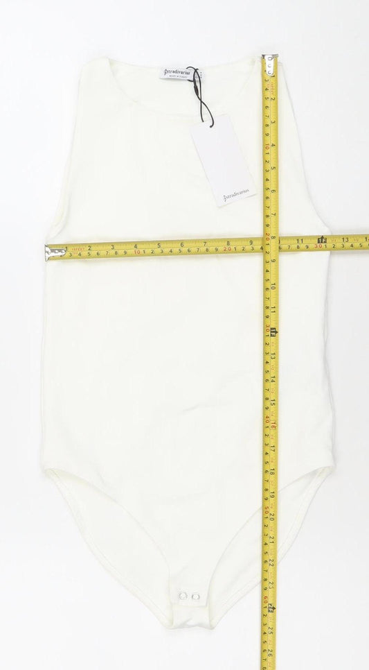 Stradivarius Women Ivory Bodysuit Size M Stretch One-Piece