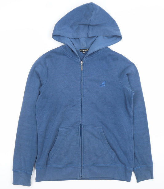Kangol Women Blue Full Zip Hoodie Size 10 Cotton Blend Casual Sweatshirt
