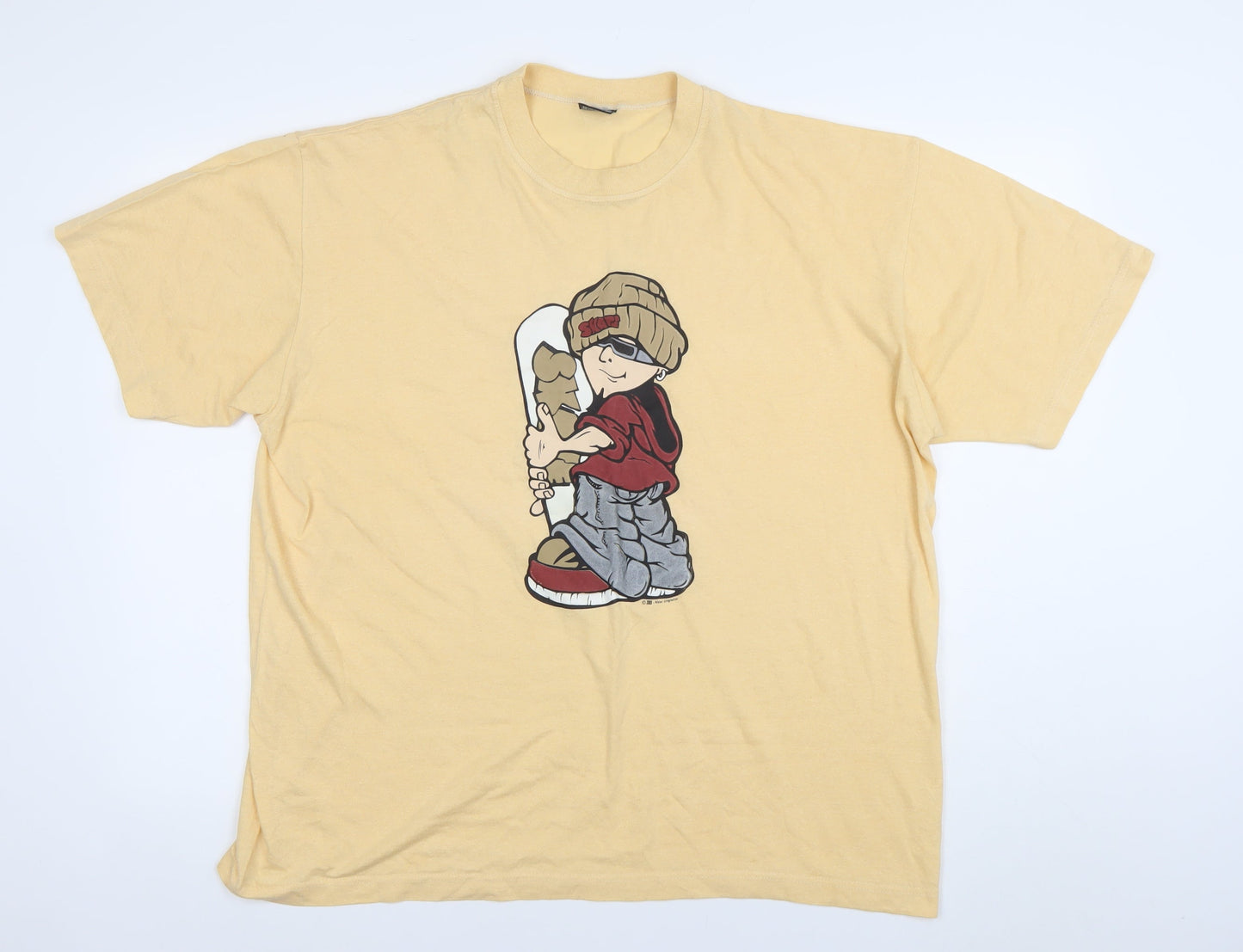 Native World Men’s Beige Cartoon Skateboard Graphic T-Shirt 2XL Vintage
