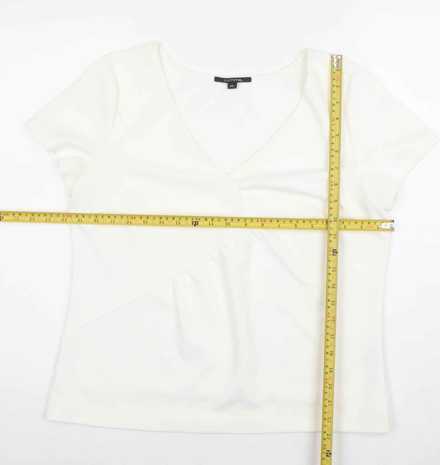 Comma Women White Wrap Blouse Short Sleeve V-Neck Size 12
