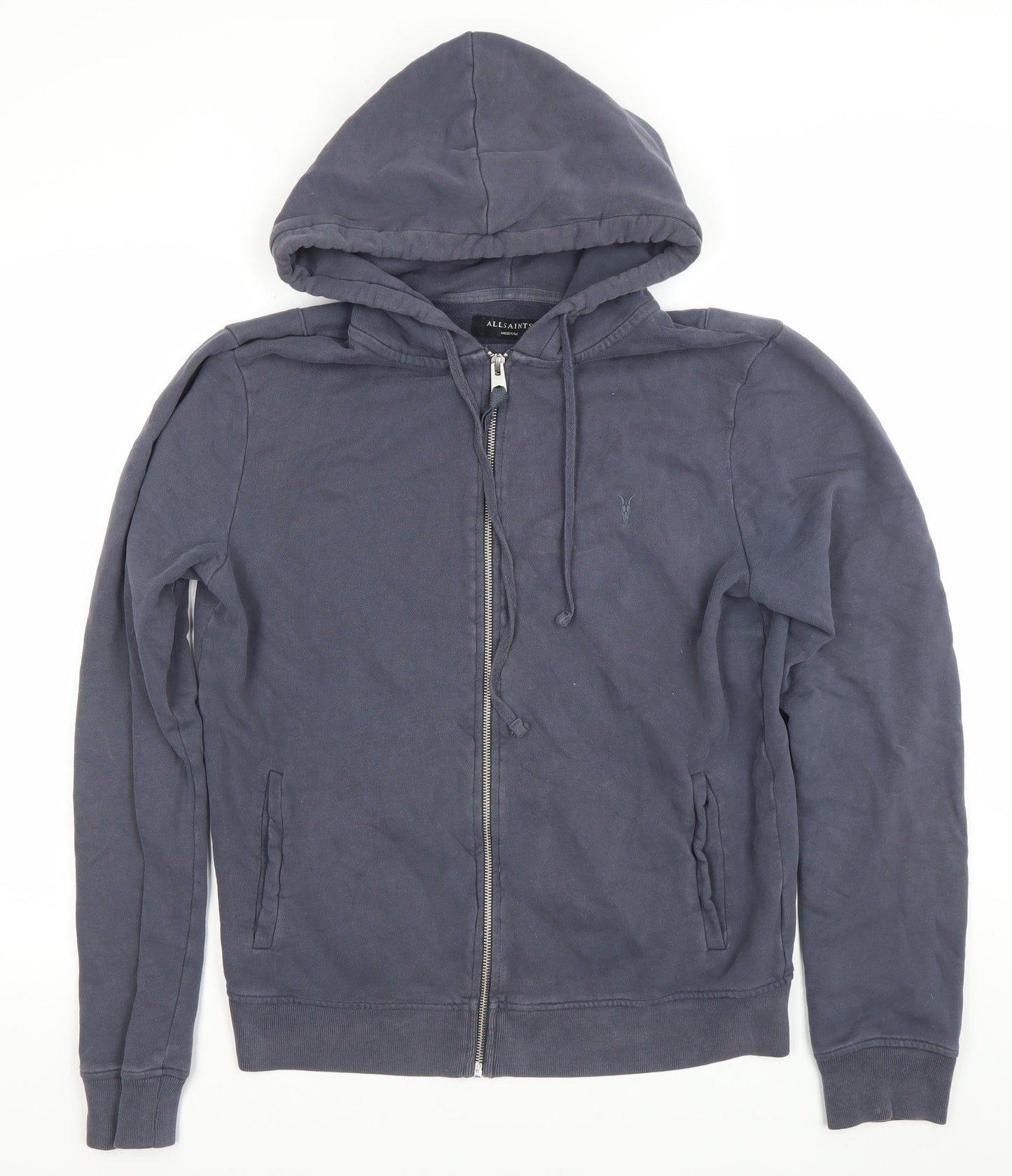 AllSaints Men's Blue Full Zip Hoodie Medium Cotton