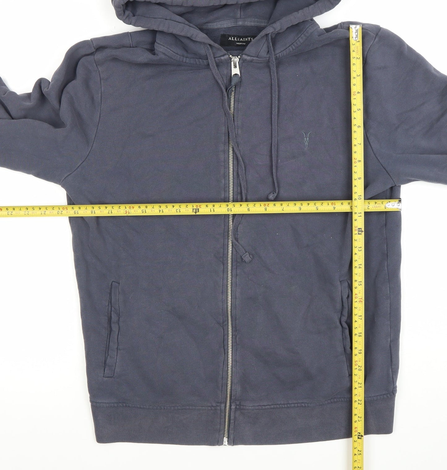 AllSaints Men's Blue Full Zip Hoodie Medium Cotton