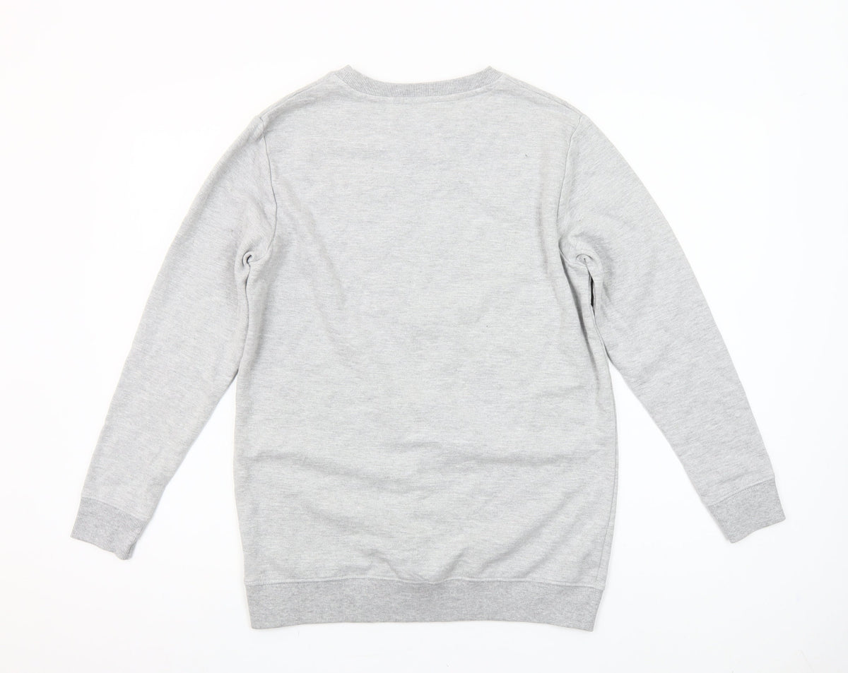 Close-up detail of Stranger Things Hawkins Tigers Grey Sweatshirt girls’ 11-12 years pullover