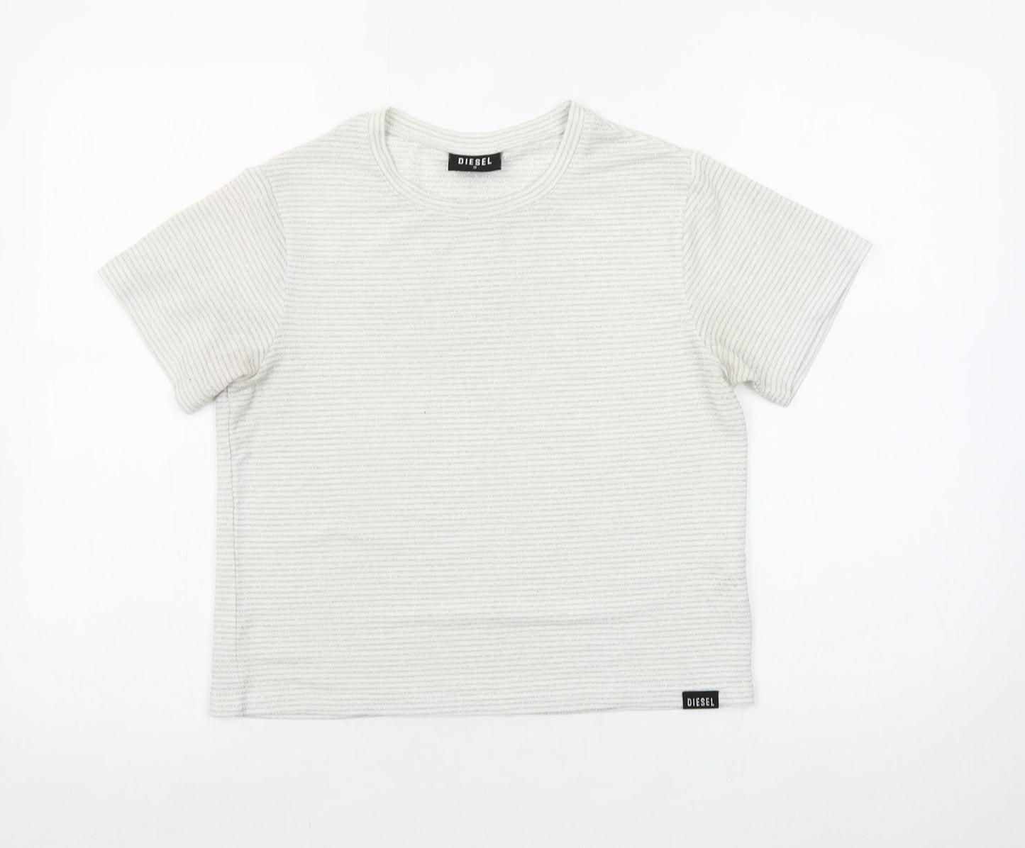 Diesel Women Ivory Short Sleeve Ribbed Stretch T-Shirt Size S