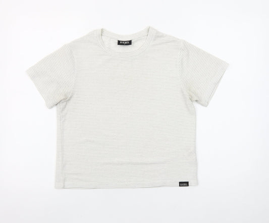 Diesel Women Ivory Short Sleeve Ribbed Stretch T-Shirt Size S