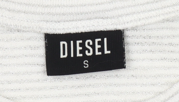 Diesel Women Ivory Short Sleeve Ribbed Stretch T-Shirt Size S