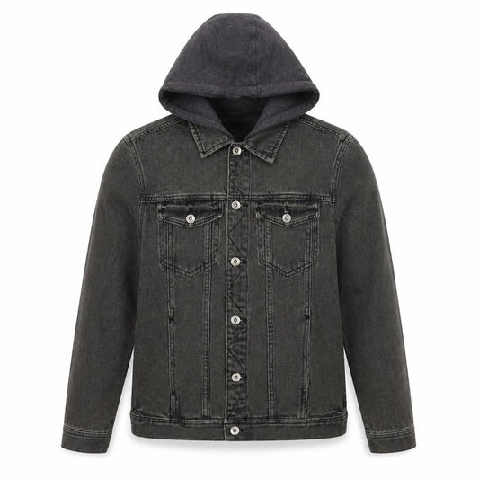 New Womens Look Grey Denim Hooded Jacket Classic Style Size S