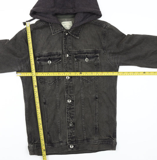 New Look Grey Denim Hooded Jacket Unisex Adults Size S Classic Style