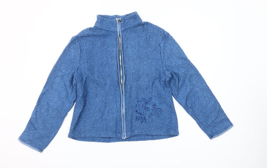 Brandtex Women Blue Size 14 Full Zip Embellished Fleece Jacket