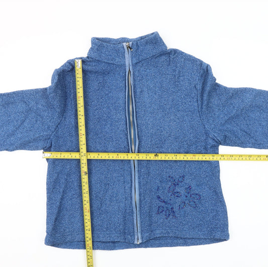 Brandtex Women Blue Size 14 Full Zip Embellished Fleece Jacket