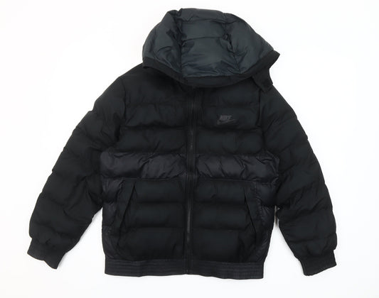 Nike Women Black L Puffer Jacket Hooded Polyester Winter Coat