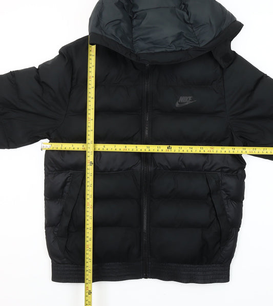 Nike Women Black L Puffer Jacket Hooded Polyester Winter Coat
