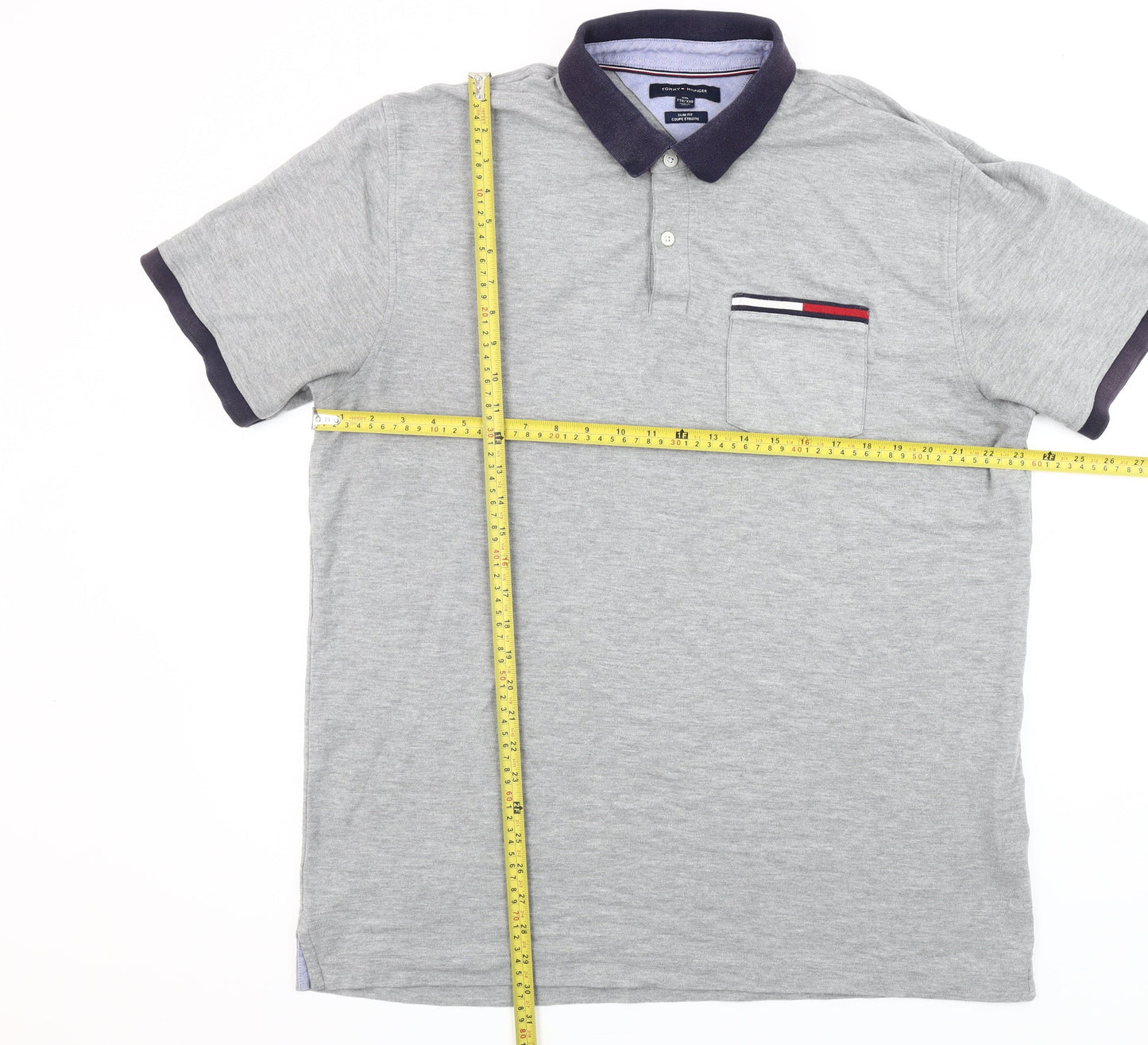 Tommy Hilfiger Men's Grey 2XL Slim Fit Short Sleeve Polo Shirt