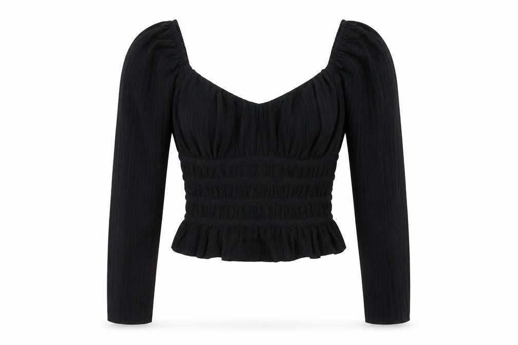 Topshop Women Black Size 10 Cropped Long Sleeve Blouse