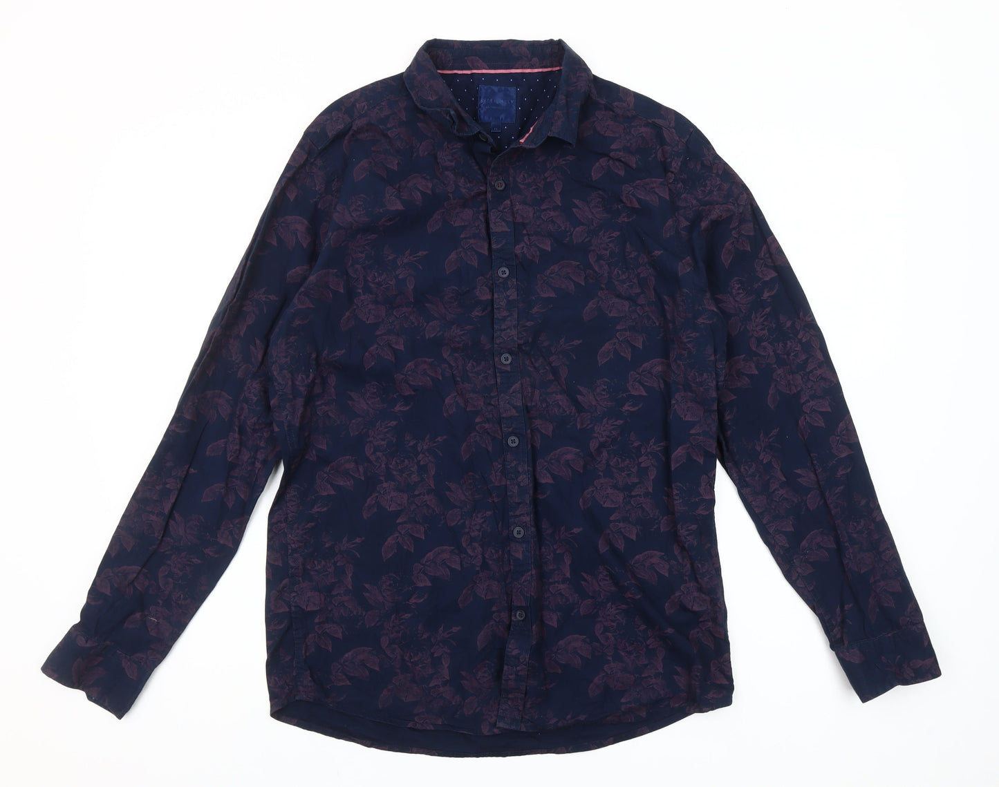 Step & Jilly Men's Blue Floral Cotton Long Sleeve Classic Fit Shirt Size M