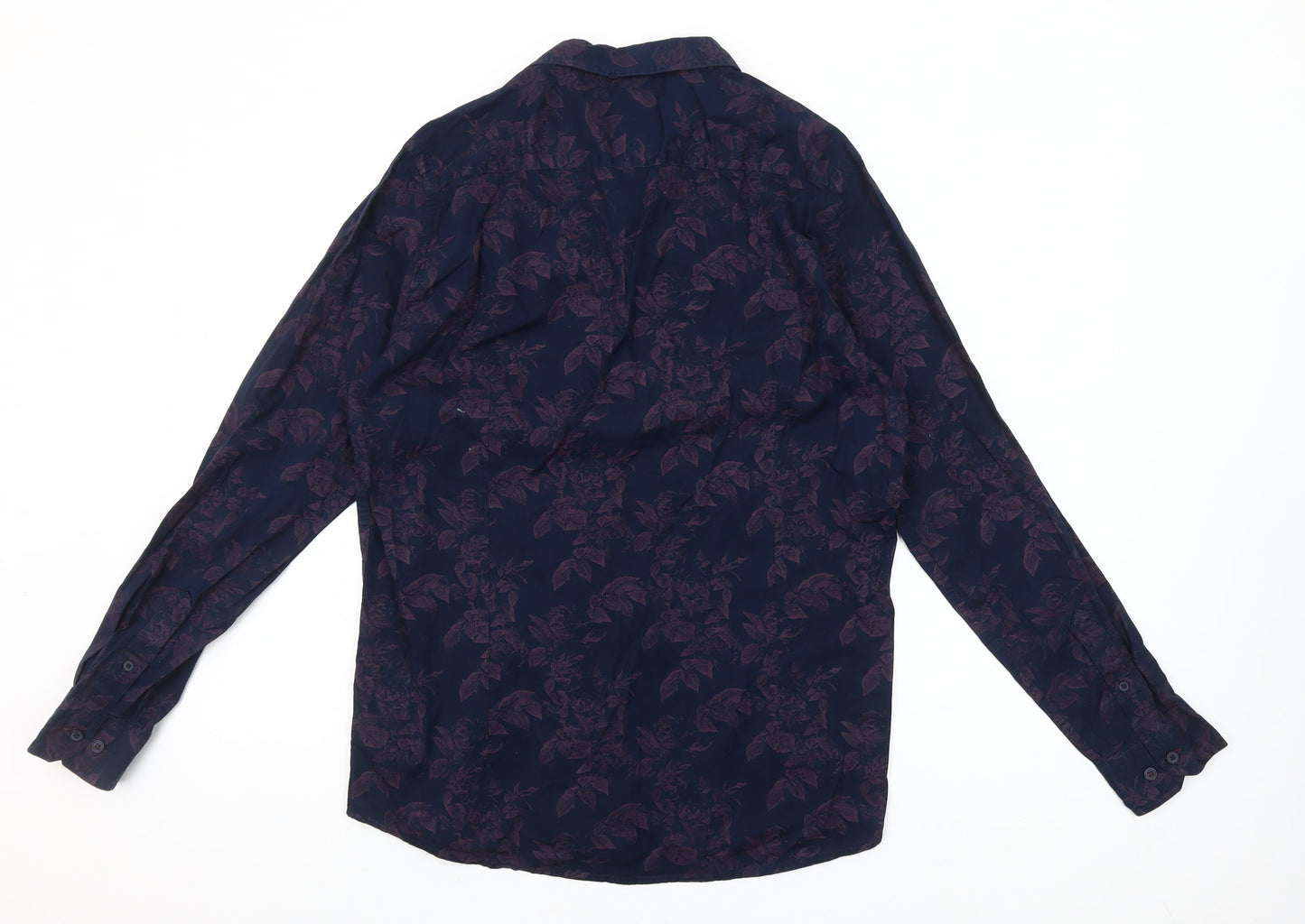 Step & Jilly Men's Blue Floral Cotton Long Sleeve Classic Fit Shirt Size M