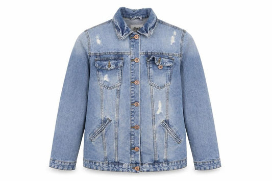 Front view of Denim Co. women’s blue, size UK 10, denim button casual jacket