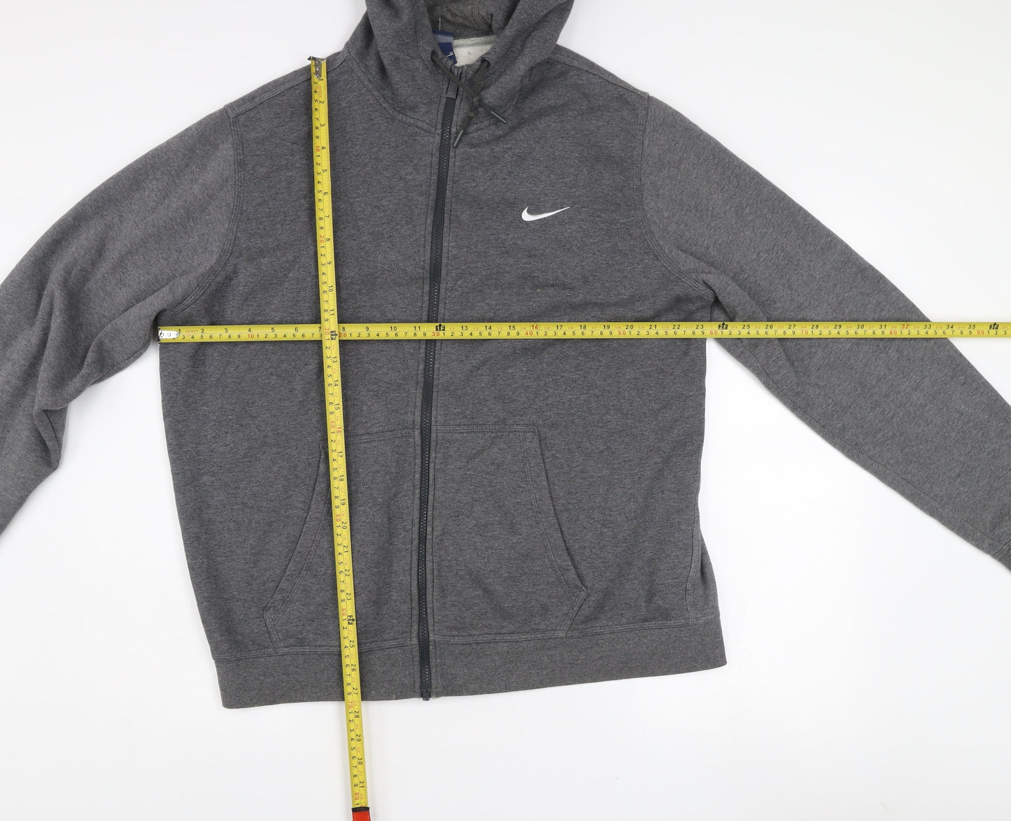 Nike Men's Grey Full Zip Hooded Jacket Size L Cotton Blend