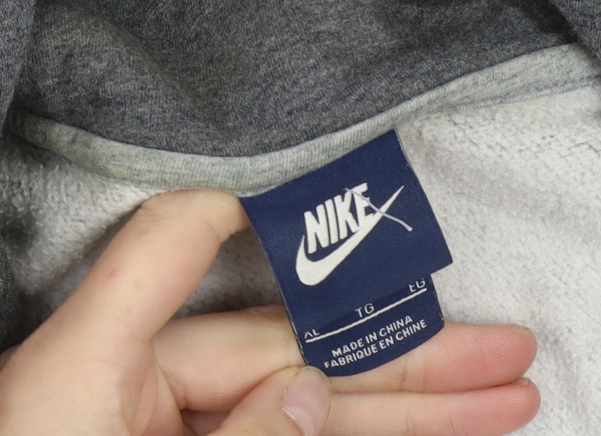 Nike Men's Grey Full Zip Hooded Jacket Size L Cotton Blend