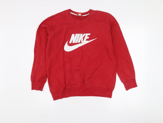 Nike Boys Red Logo Pullover Sweatshirt L Long Sleeve Crew Neck