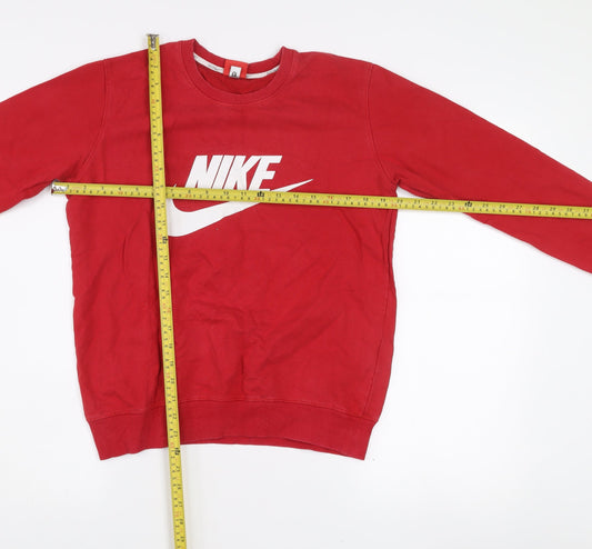 Nike Boys Red Logo Pullover Sweatshirt L Long Sleeve Crew Neck