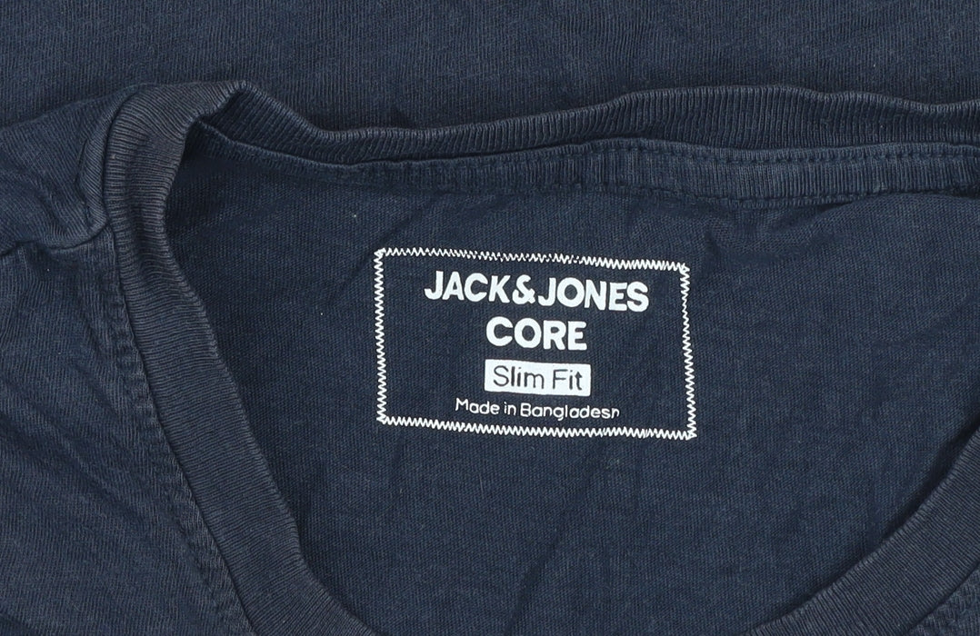 Jack & Jones Core Men's Blue Slim Fit Graphic Cotton T-Shirt Size M