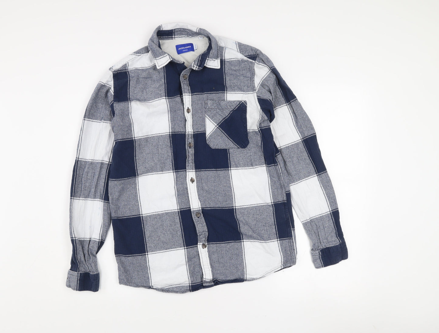 Jack & Jones Men's Blue Checked Long Sleeve Cotton Shirt Size S