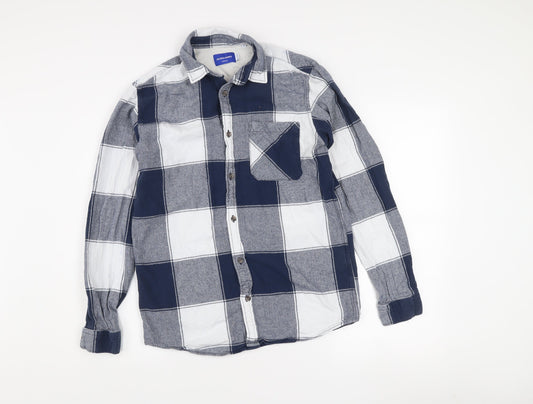 Jack & Jones Men's Blue Checked Long Sleeve Cotton Shirt Size S