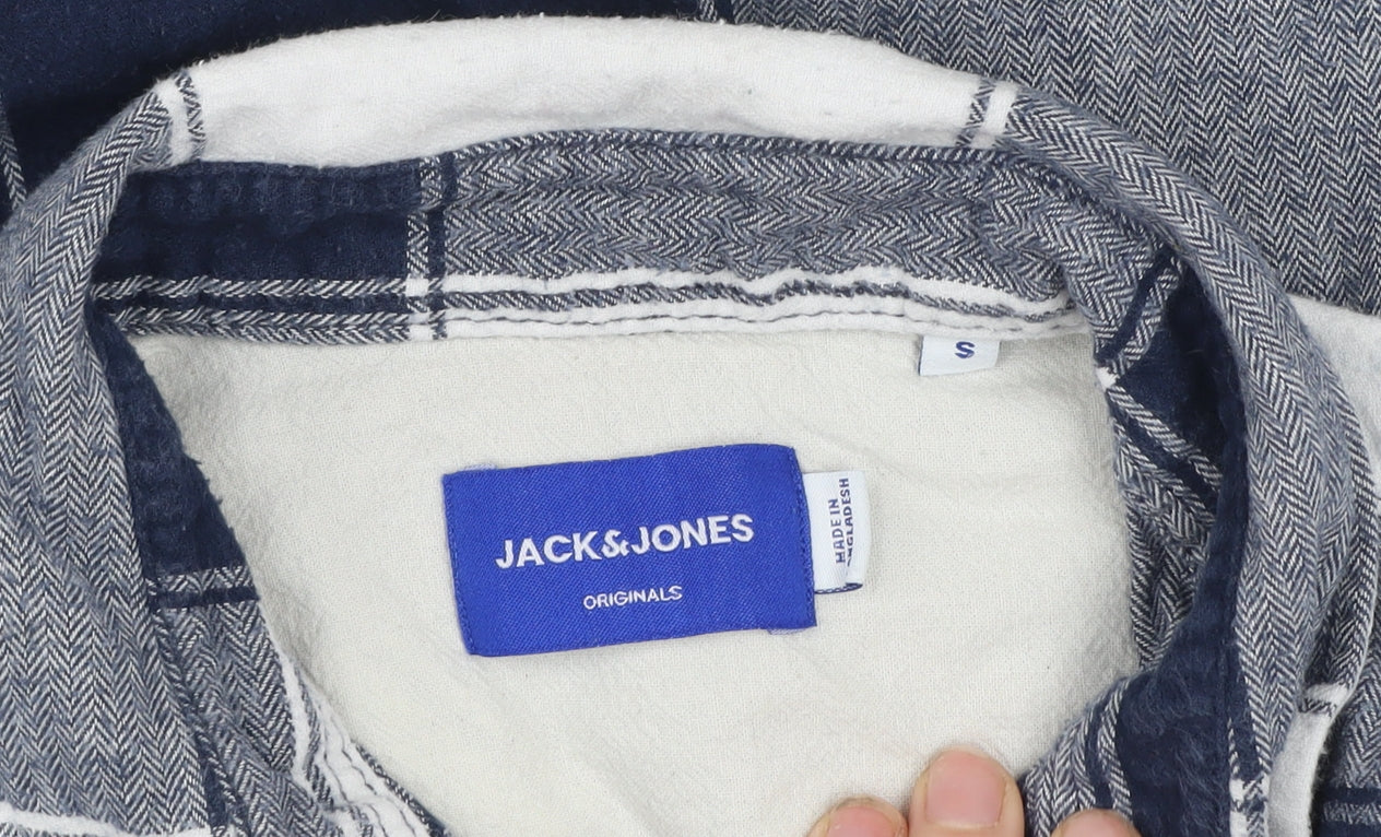Jack & Jones Men's Blue Checked Long Sleeve Cotton Shirt Size S