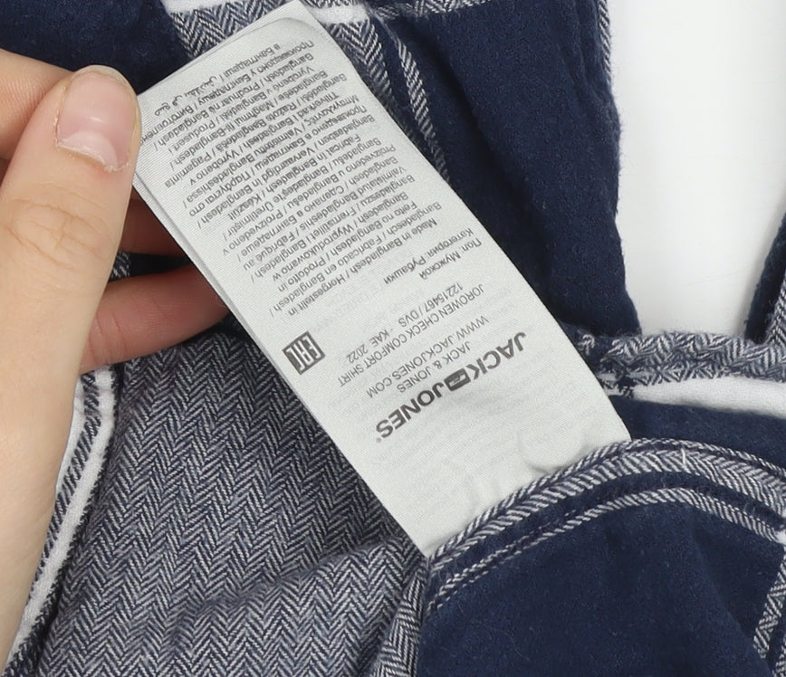 Jack & Jones Men's Blue Checked Long Sleeve Cotton Shirt Size S