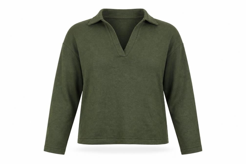 Stradivarius Womens Green XS Collared Henley Knit Jumper