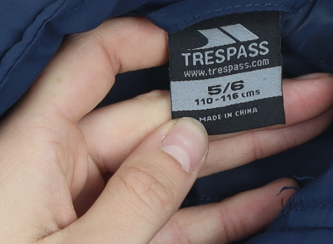 Trespass Girls Blue Padded Bodywarmer 5-6 Years Polyester Zip Waistcoat