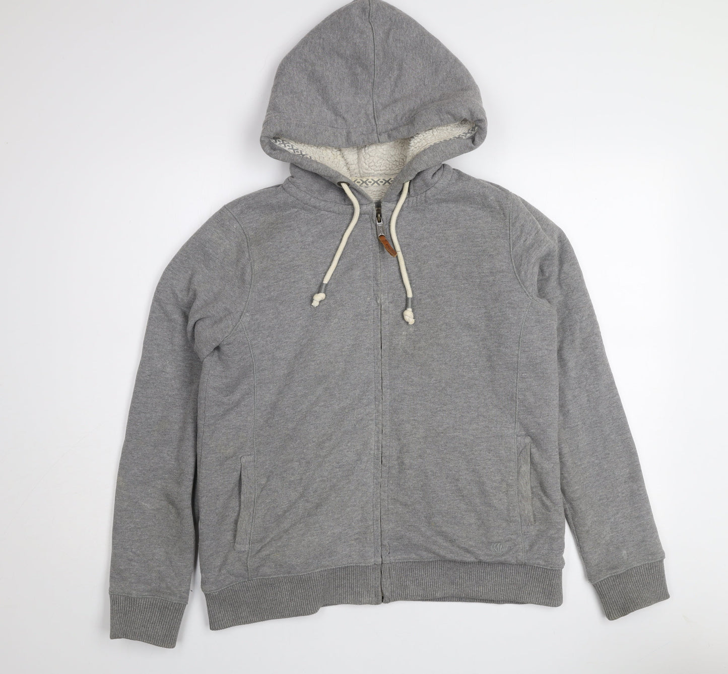 Fat Face Men's Grey Hooded Full Zip Fleece Lined Cotton Jacket L