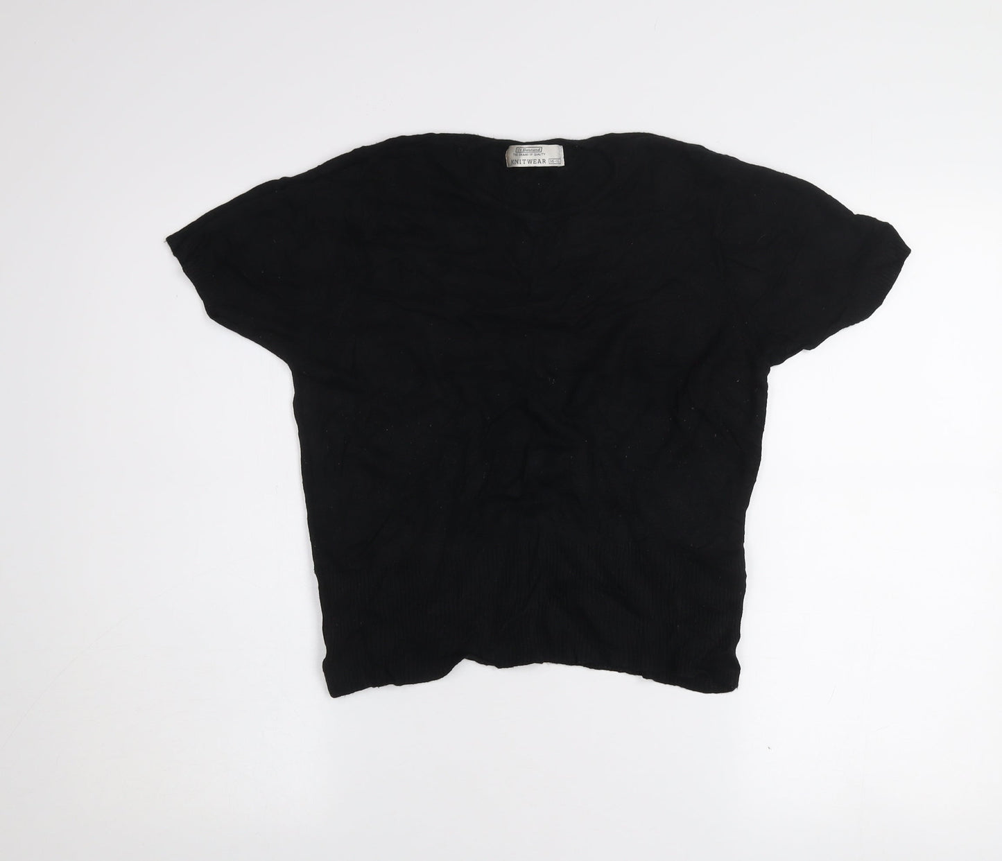 St. Bernard Women Black Wool Knit Short Sleeve Top Size 14