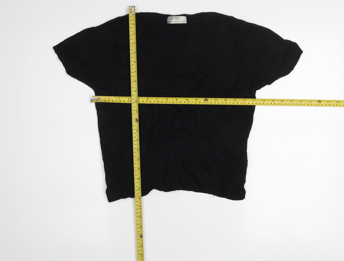 St. Bernard Women Black Wool Knit Short Sleeve Top Size 14