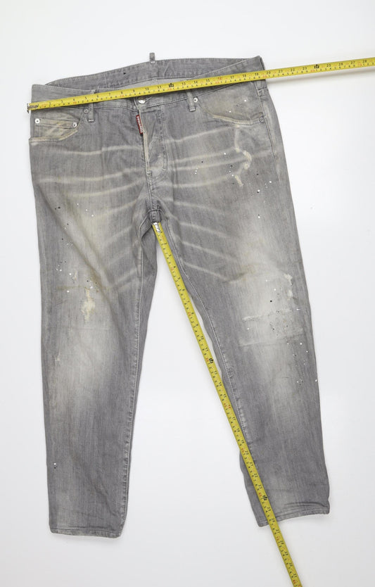 DSQUARED2 Men's Grey Cool Guy Distressed Straight Jeans Size 54