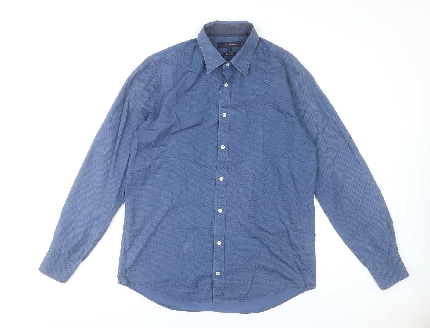 Tommy Hilfiger Men's Blue Regular Fit Cotton Formal Shirt L