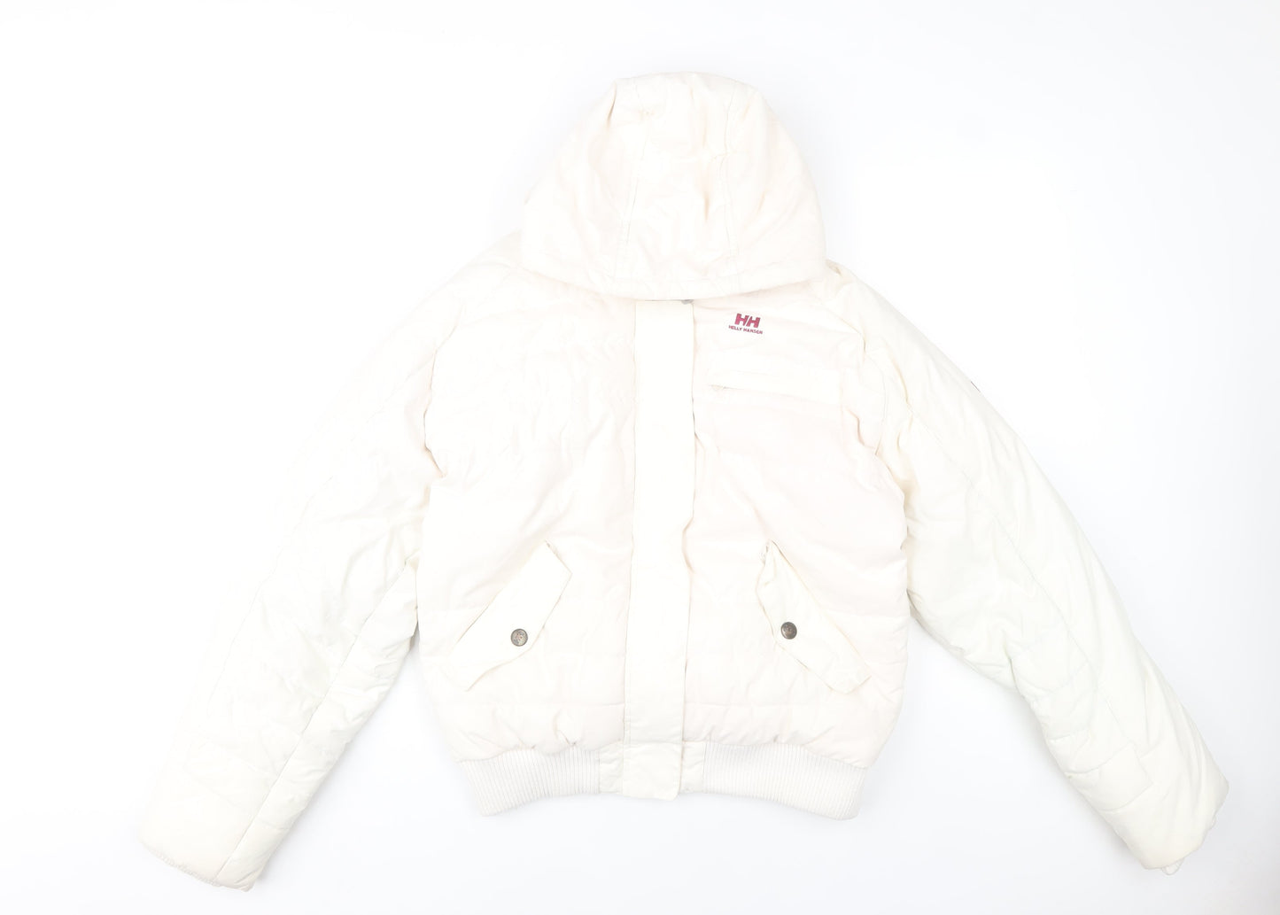 Helly Hansen Women's White Hooded Puffer Jacket L Winter Down Coat