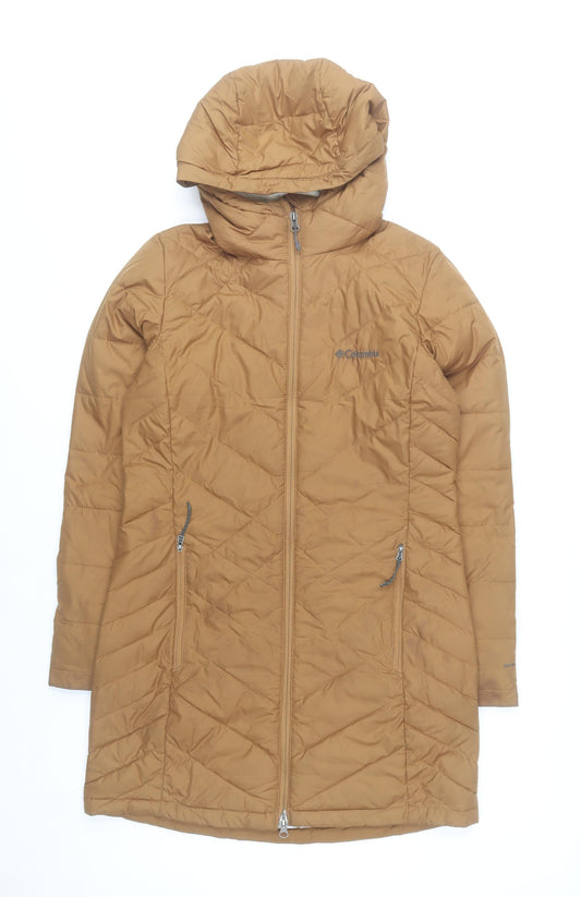 Columbia Womens Brown Long Puffer Coat Size S Quilted Hooded Winter Jacket